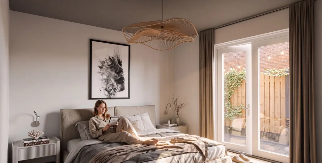 Slaapkamer van Le Jardin met deuren naar de patio
